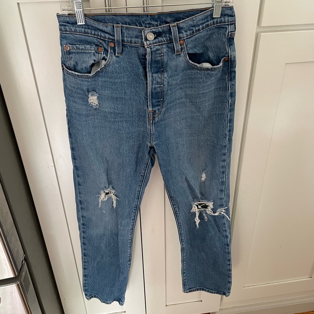 Levis original 501 high rise distressed jeans